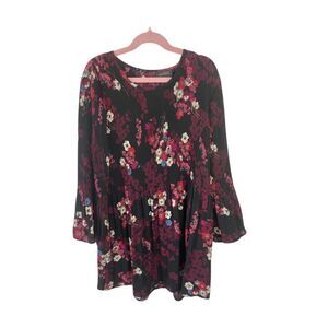J. Jill Wearever Collection Floral Pleated Tunic Bell‎ Sleeves Size Small